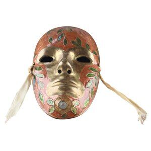 Handcrafted Venetian Mask – Brass Base, Floral Accents, Wall Decor India
